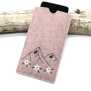 Filzhlle-Handyhlle-Berge-Edelwei-rosa-Smartphone