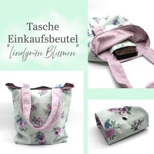 Tasche-Beutel-Einkaufstasche-lindgrn-Blumen-flieder-