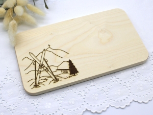 Holzbrett-Brettchen-Brotzeit-Ahorn-Skifahren-Ski