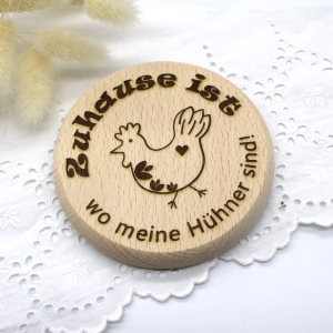 Glasabdeckung-Bierdeckel-Buchenholz-Huhn