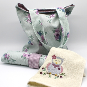 Kindergarten-SET-Sitzkissen-Wschebeutel-Handtuch-Eule