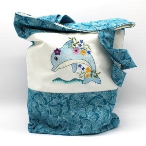 Tasche-Beutel-Einkaufstasche-trkis-petrol-Delfin-Sommer