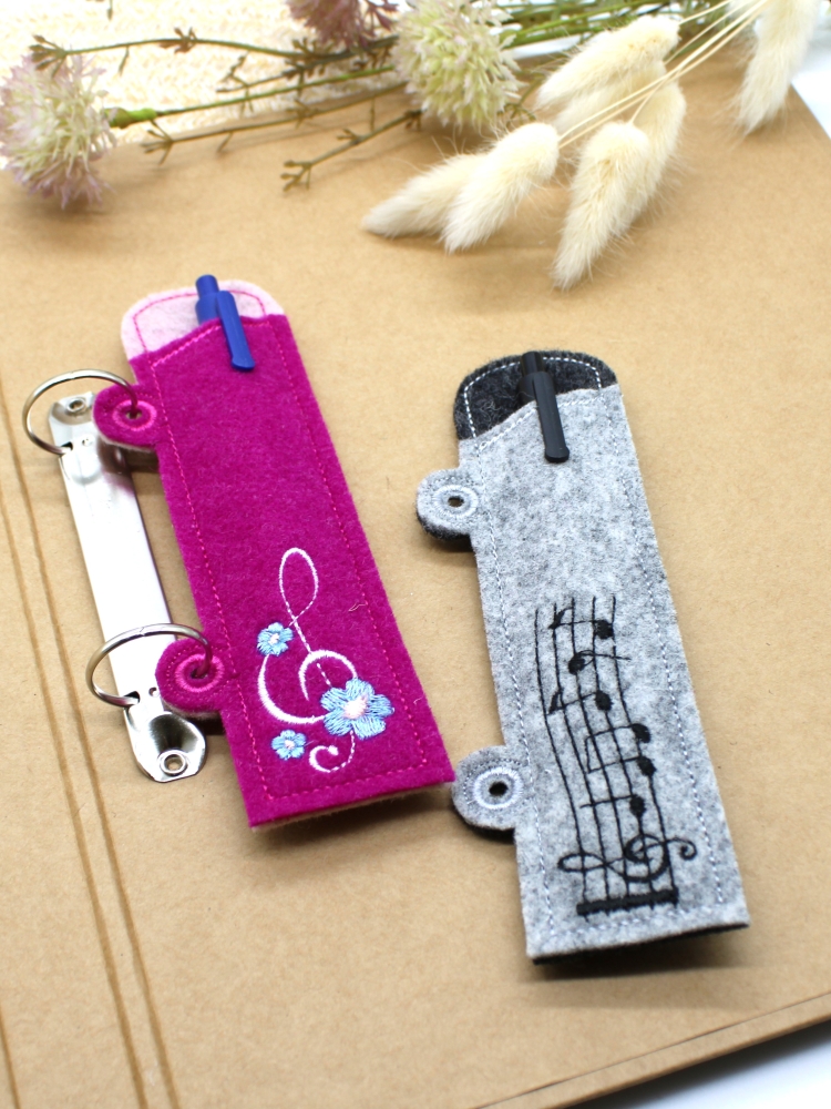 Bild 1 von Etui Stiftehalter schmal Filz für 1 bis 2 Kugelschreiber Ringbuch Musik