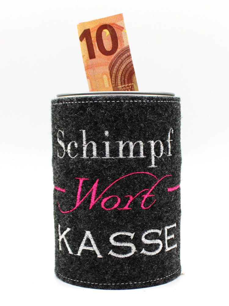 Bild 1 von Spardose Blechdose Schimpfwortkasse anthrazit mit pink grün   / (Variante) anthrazit pink weiß