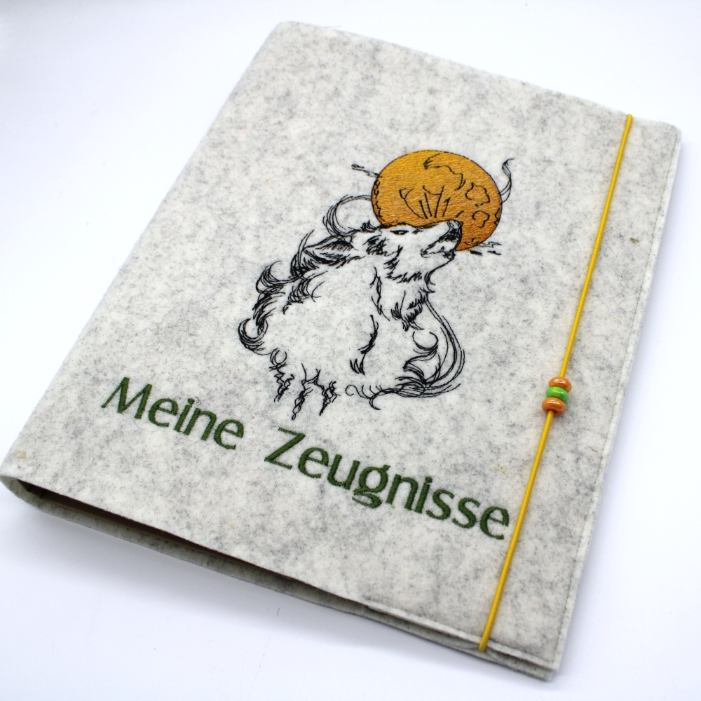 Bild 1 von Zeugnismappe Ringbuch mit Filzhülle Wolf Mond  / (Variante) mit 