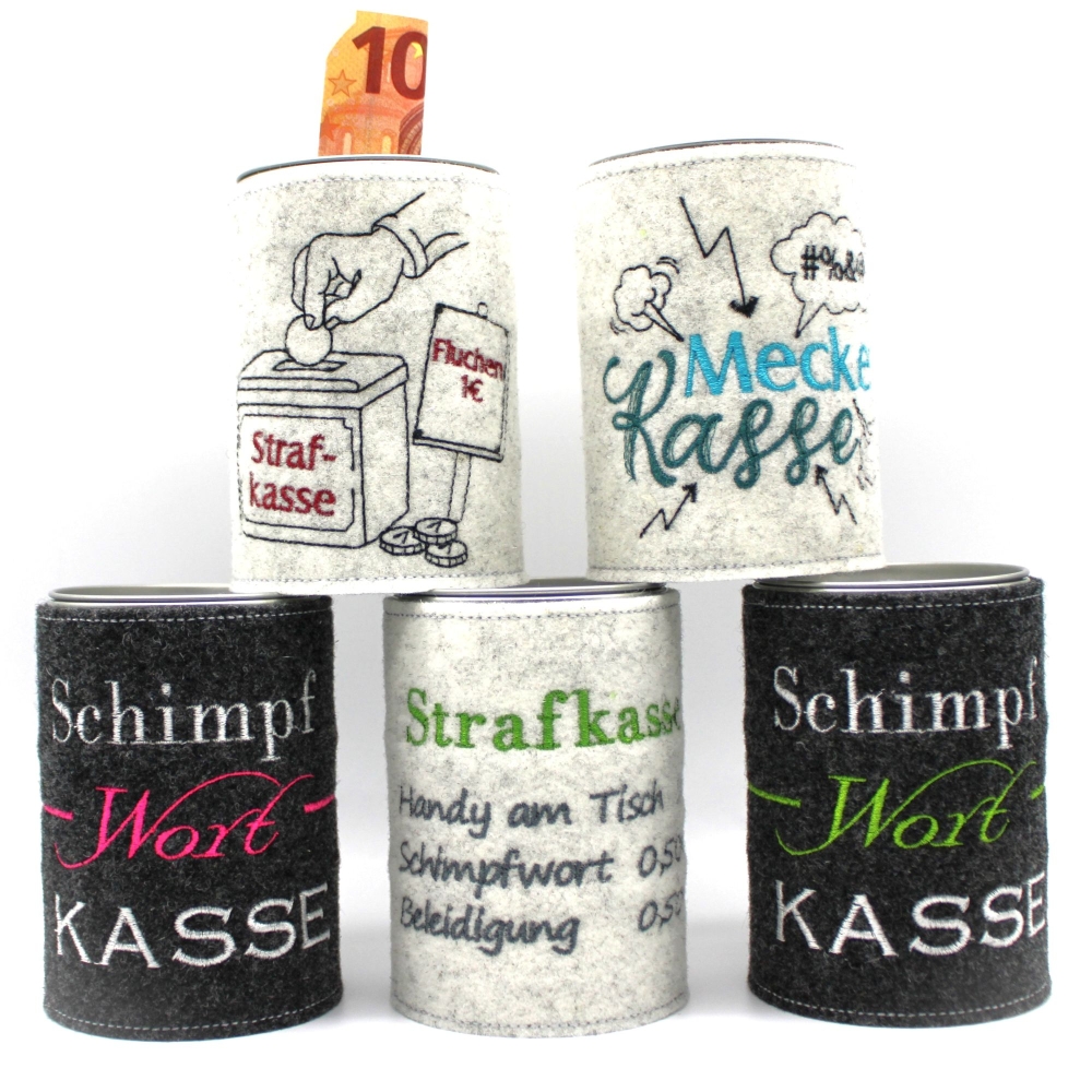 Bild 1 von Spardose Blechdose Schimpfwortkasse anthrazit mit pink grün   / (Variante) Strafkasse hellgrau