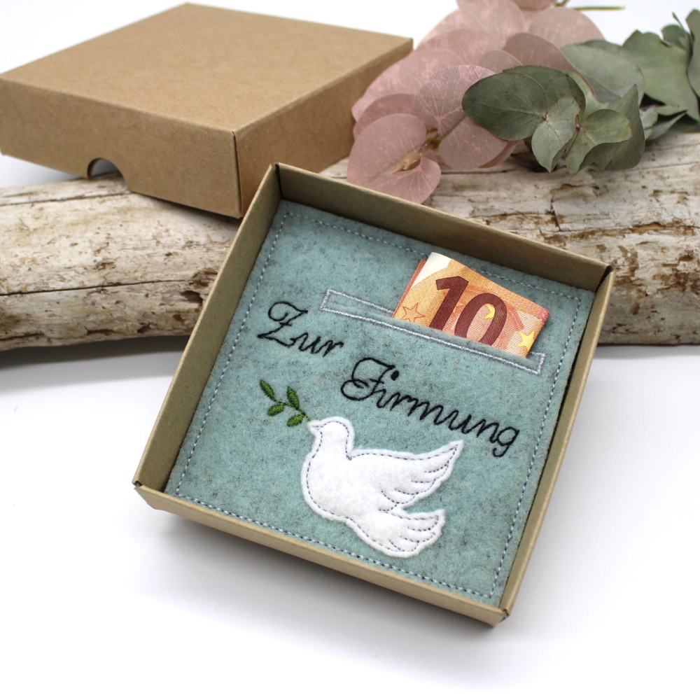 Bild 1 von Kommunion Wunscherfüller für Geldgeschenke oder Botschaften Taufe mit Taube  / (Variante) eisblau Zur Firmung