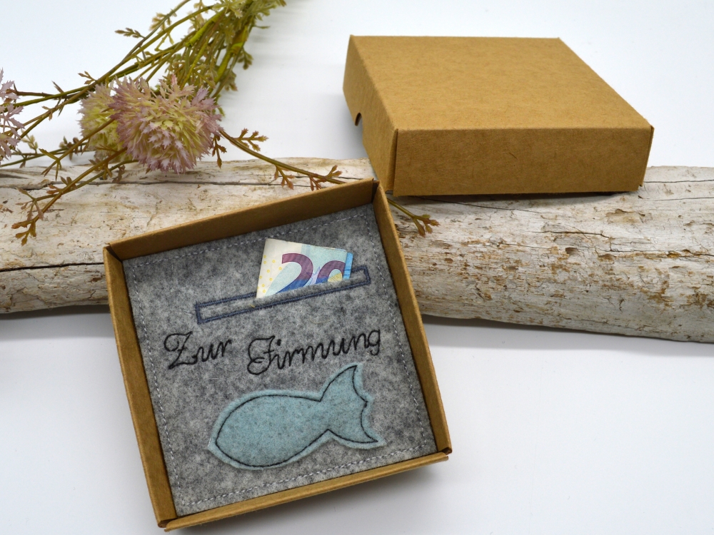 Bild 1 von Kommunion Wunscherfüller für Geldgeschenke oder Botschaften Taufe   / (Variante) grau eisblau Fisch