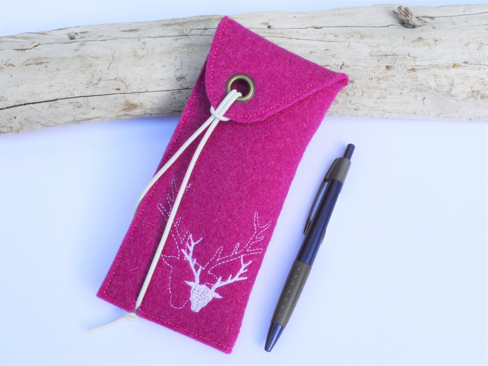 Bild 1 von Etui Filzetui  Stifteetui Brillenetui Hirsch  / (Variante Farbe) pink/ weiß