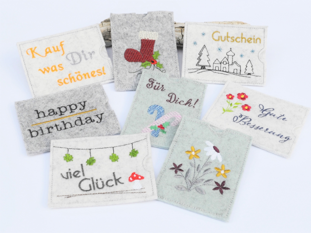 Bild 1 von Gutscheinhülle Filzhülle für einen Gutschein verschiedene Anlässe  / (Variante) happy birthday grau