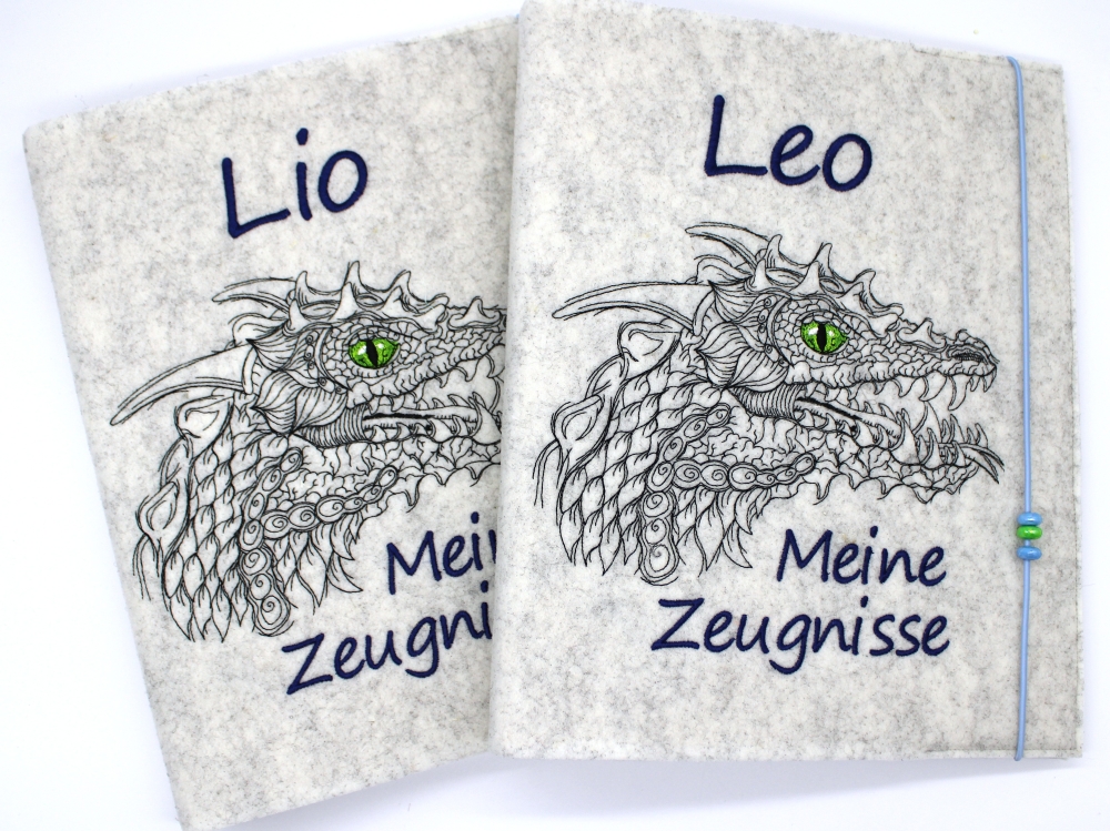 Bild 1 von Zeugnismappe Ringbuch mit Filzhülle Drache  / (Variante) mit Name und 
