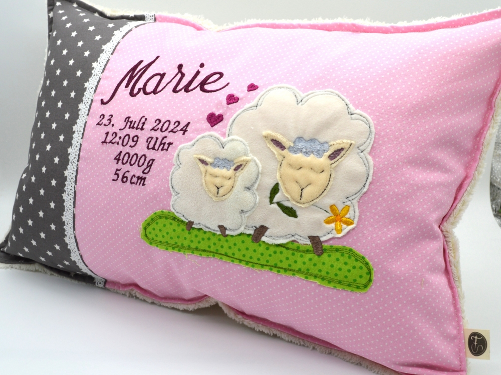 Bild 1 von Kissen Schaf inkl. Name  / (Variante Farbe) rosa Punkte/ taupe