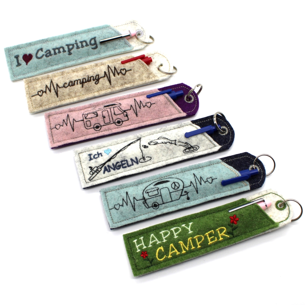 Bild 1 von Etui Stiftehalter schmal Filz für 1 bis 2 Kugelschreiber Camping outdoor  / (Variante Farbe und Motive) sand mit Herzlinie Camping