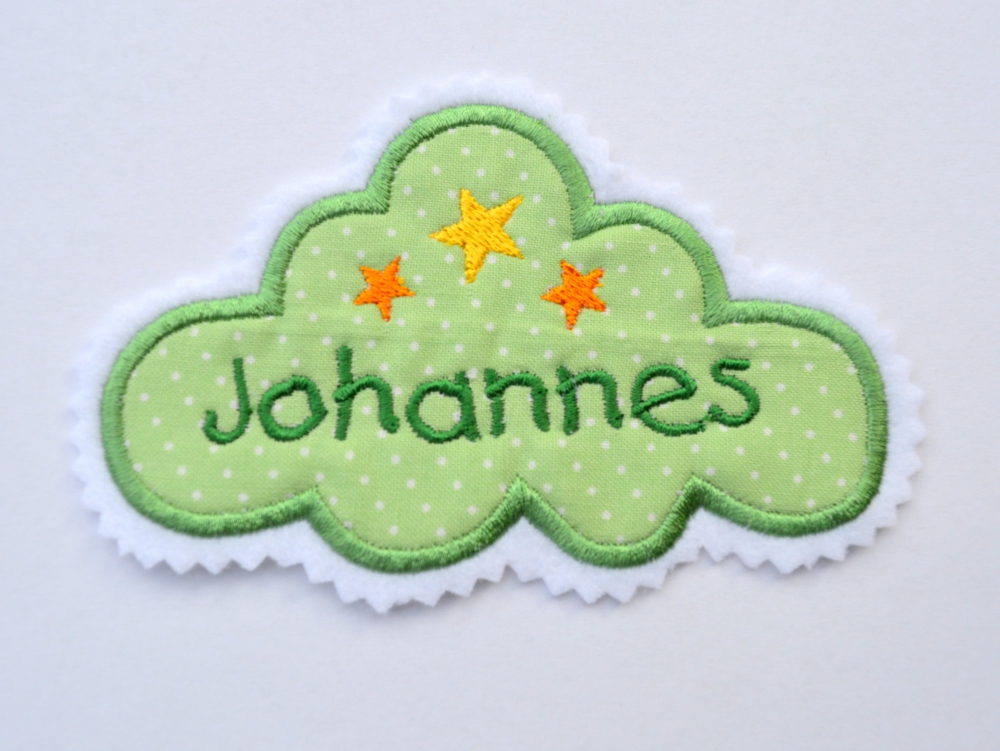 Bild 1 von Aufnäher  Wolke mit Name  / (Wolke) groß mit Sternchen/Blümchen 12,5 x 8cm