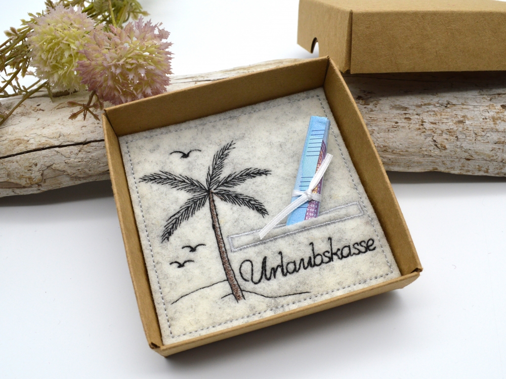 Bild 1 von Urlaubskasse Reisekasse Wunscherfüller für Geldgeschenke Palme  / (Farbe) Filz hellgrau