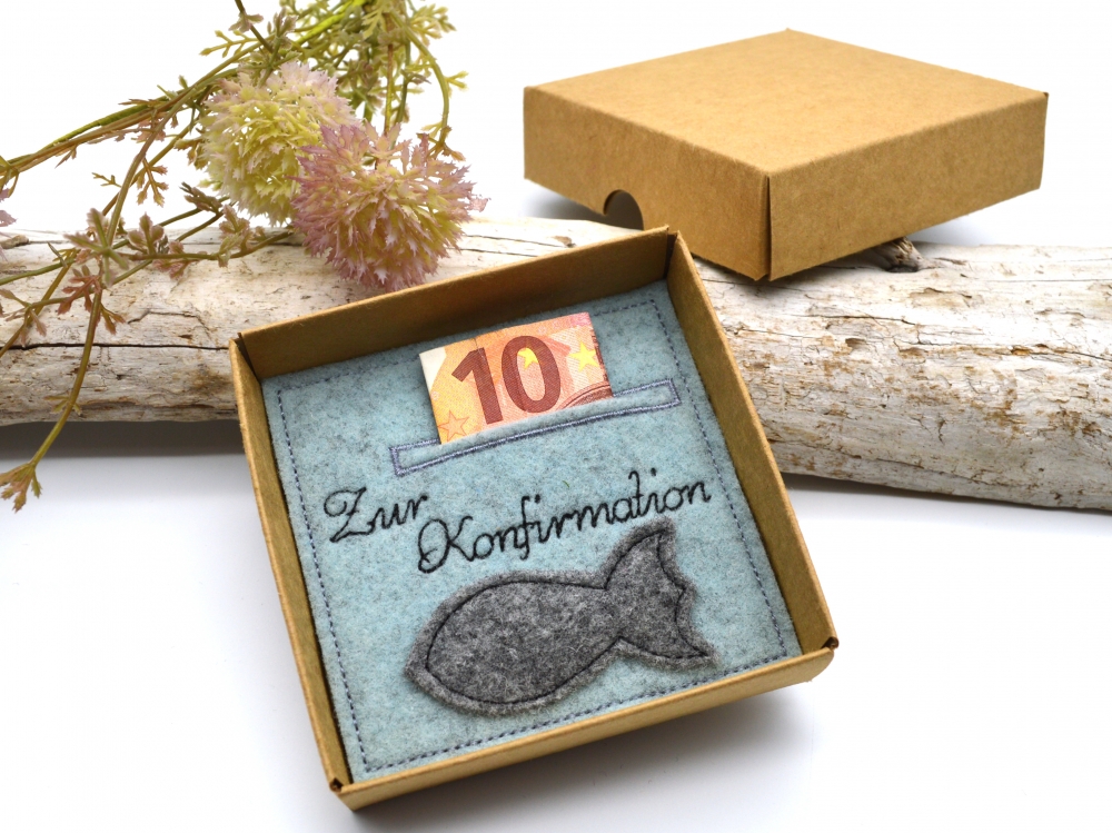 Bild 1 von Kommunion Wunscherfüller für Geldgeschenke oder Botschaften Taufe   / (Variante) eisblau grauer Fisch