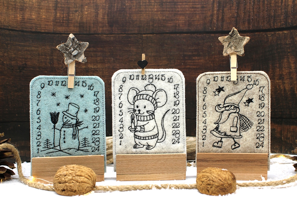 Bild 1 von Tischadventskalender aus Filz Adventskalender Elch Schneemann Weihnachtsmann  / (Variante Farbe) hellgrau Maus