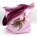 Tasche Einkaufstasche Beutel mit Pfau bestickt rosa
