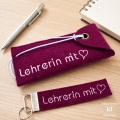 Etui Filzetui  Stifteetui Lehrerin SET mit Schlüsselanhänger beere