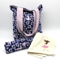Kindergarten SET Sitzkissen Wäschebeutel Handtuch Ballerina Tänzerin blau 