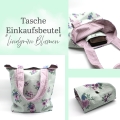 Tasche Beutel Einkaufstasche lindgrün Blumen flieder 