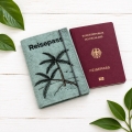 Reisepasshülle Palmen eisblau
