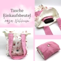 Tasche Beutel Einkaufstasche rosa weiß Garn und Faden