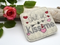 Mug Rug Filzuntersetzer shut up & kiss me 10x10cm