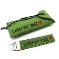 Etui Filzetui Stifteetui Lehrer mit Herz SET mit Schlüsselanhänger grün