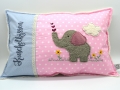 Kissen Elefant mit Name  / (Variante) rosa/grau