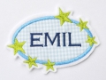 Bild 1 von Aufnäher  Applikation oval Sterne inkl. Name  / (Varianten) Namensbutton oval 6 Sterne